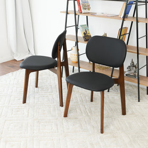 Kelsey Mid-Century Modern Black Leather Dining Chair (Set of 2)