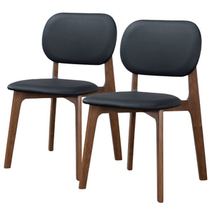 Kelsey Mid-Century Modern Black Leather Dining Chair (Set of 2)