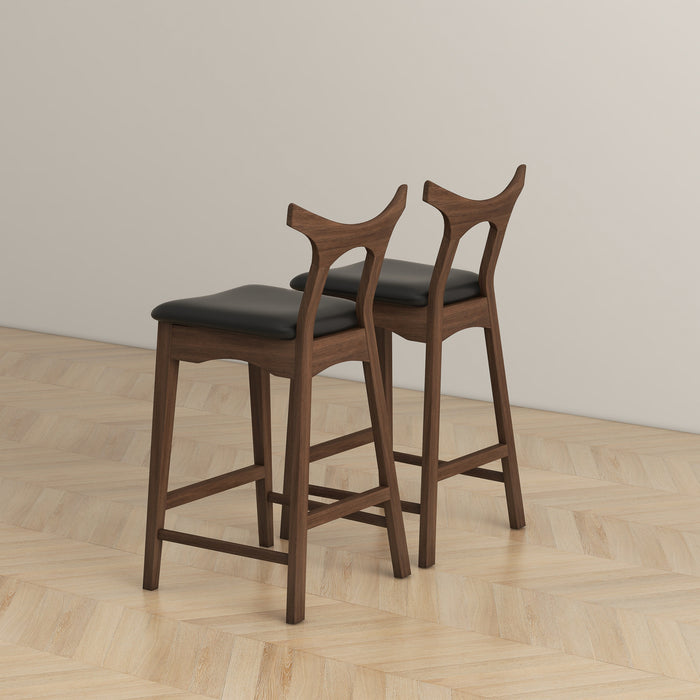 Dorane Solid Wood Frame Black Pu Leather Upholstered Bar Stool - Set of 2
