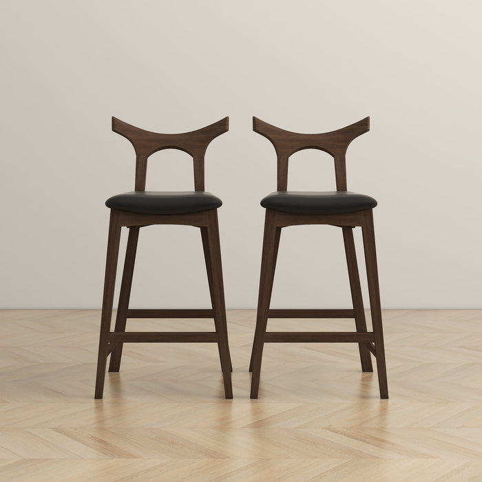 Dorane Solid Wood Frame Black Pu Leather Upholstered Bar Stool - Set of 2
