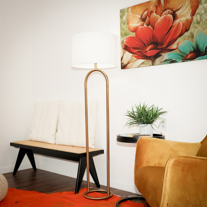 Vivid Brass Ring Base Floor Lamp with Large White Drum Shade