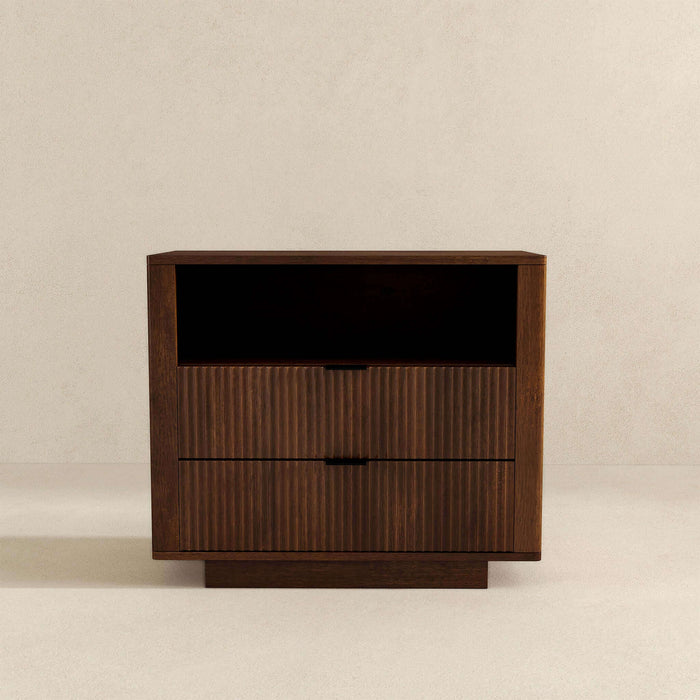 Lola Mid Century Modern Walnut Nightstand 2-Drawer Bed Side Table