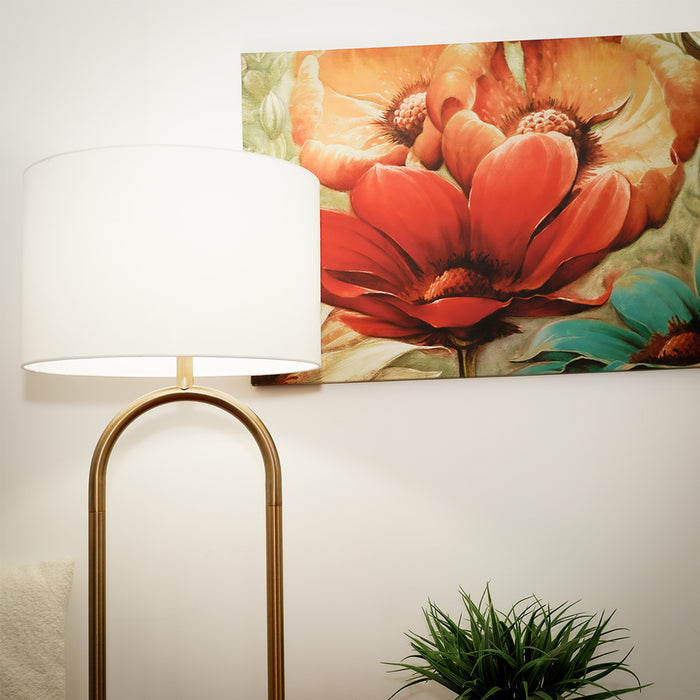 Vivid Brass Ring Base Floor Lamp with Large White Drum Shade