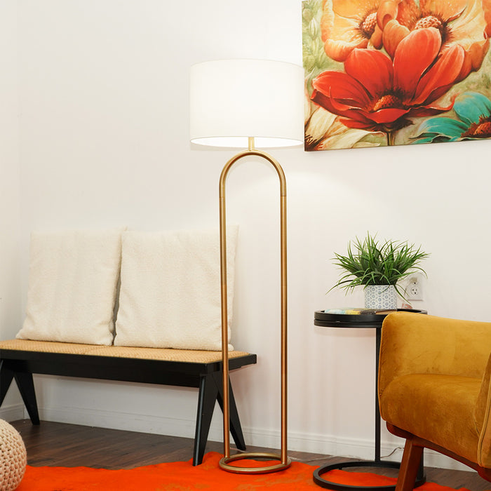 Vivid Brass Ring Base Floor Lamp with Large White Drum Shade