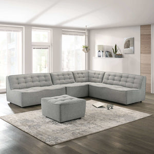 Selen Mid-Century Modern Light Grey Linen Corner Sectional Sofa