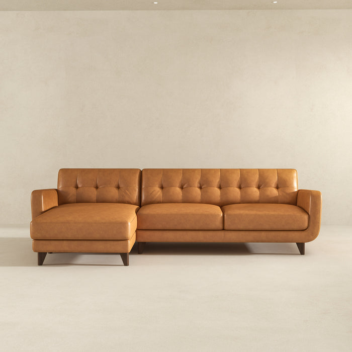 Allison Left-Facing Tan Leather Sectional Sofa