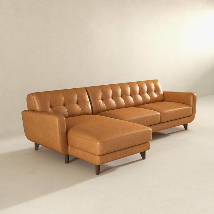 Allison Left-Facing Tan Leather Sectional Sofa