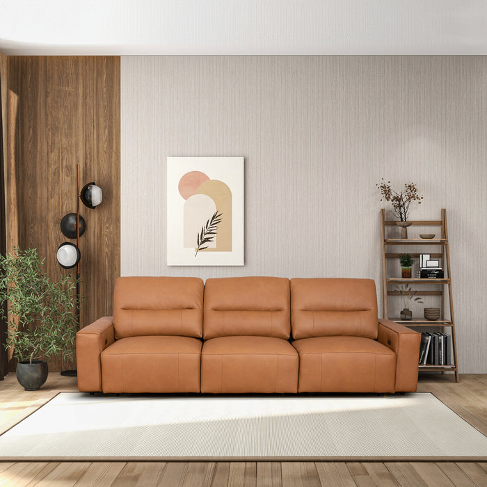 Grant Triple PWR Convertible Sofa - Cognac Leather