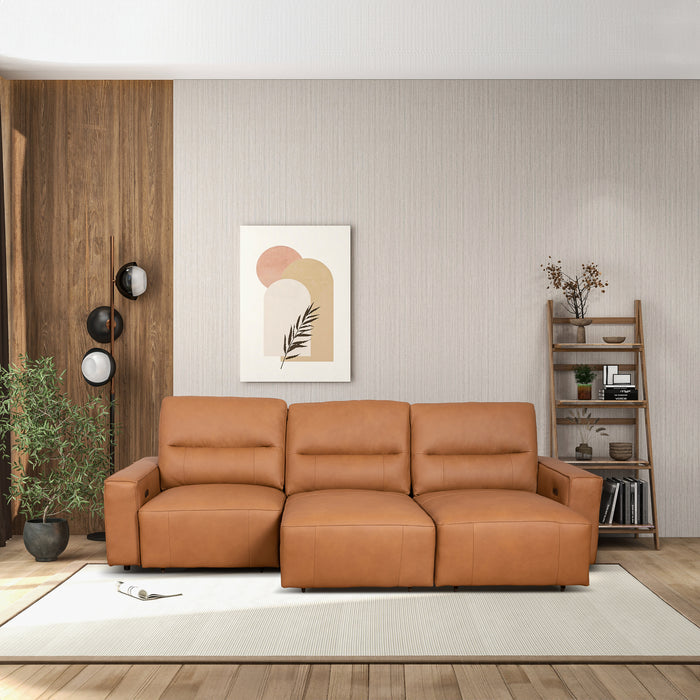 Grant Triple PWR Convertible Sofa - Cognac Leather