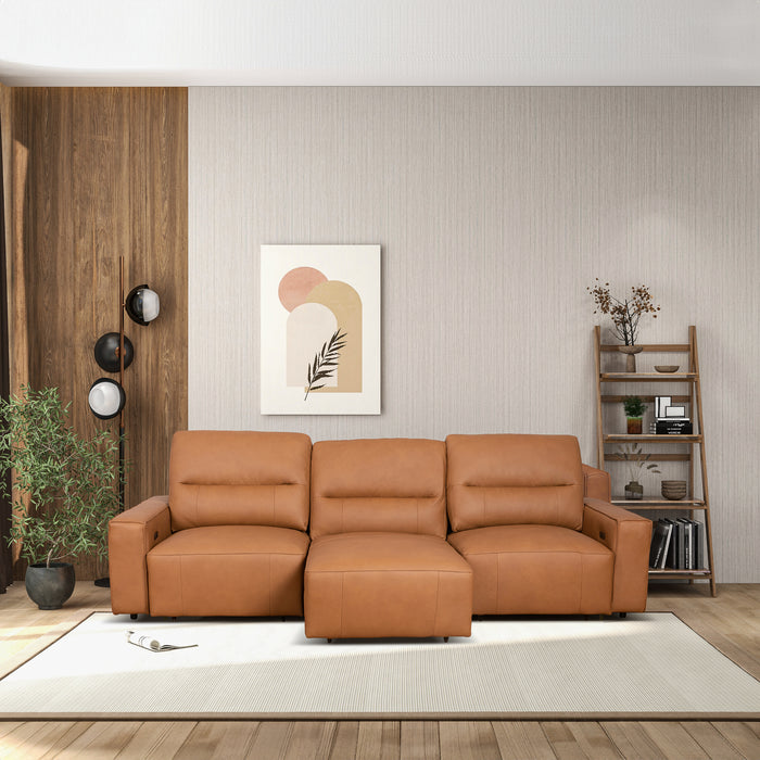 Grant Triple PWR Convertible Sofa - Cognac Leather