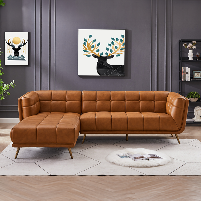 Addison Left Sectional Cognac Leather Sofa