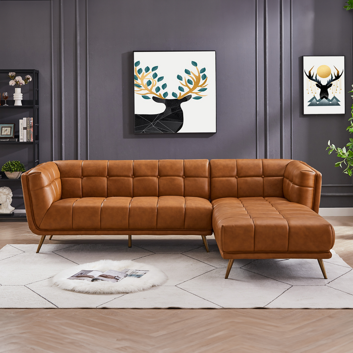 Addison Right Sectional Cognac Leather Sofa