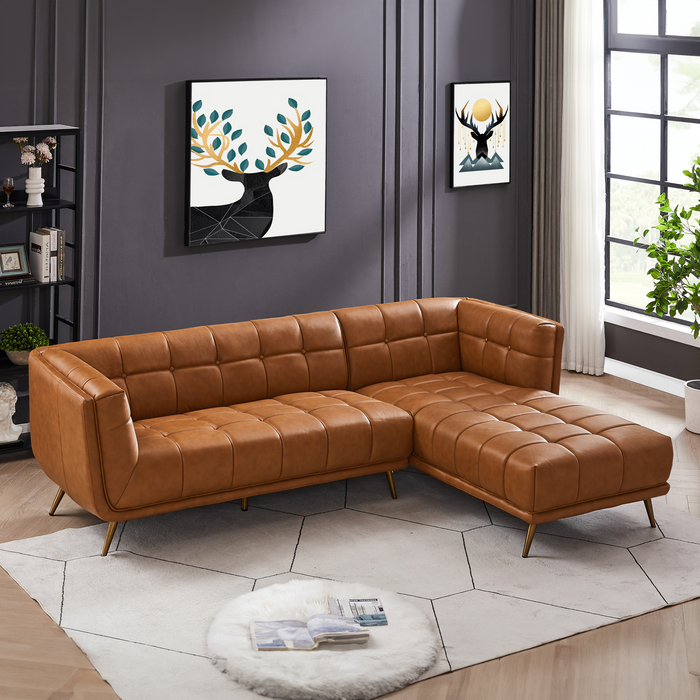 Addison Right Sectional Cognac Leather Sofa