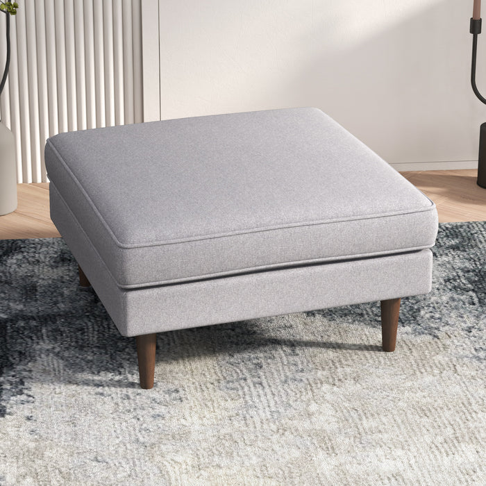 Amber  Square Upholstered Ottoman (Light Gray Linen)