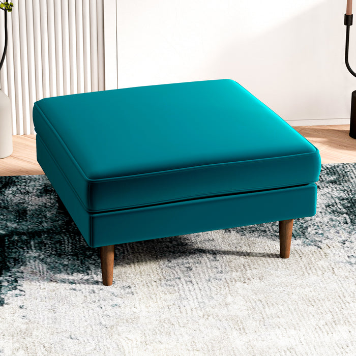 Amber  Square Upholstered Ottoman (Teal Velvet)