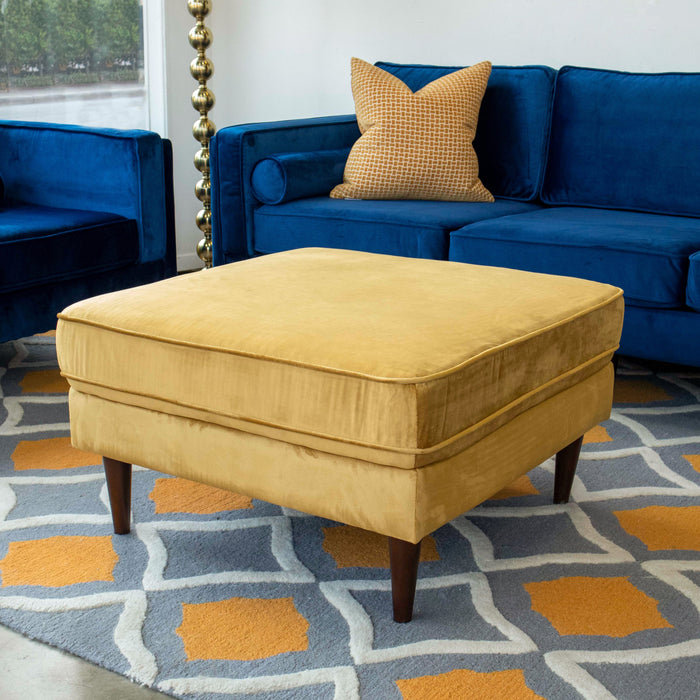 Amber  Square Upholstered Ottoman (Yellow Velvet)