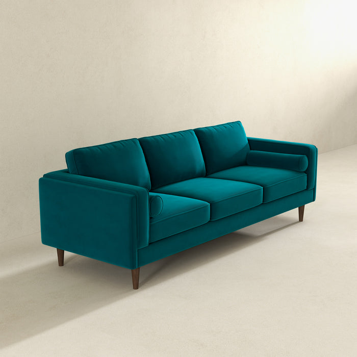 Amber Mid-Century Modern Teal Luxury Velvet Sofa