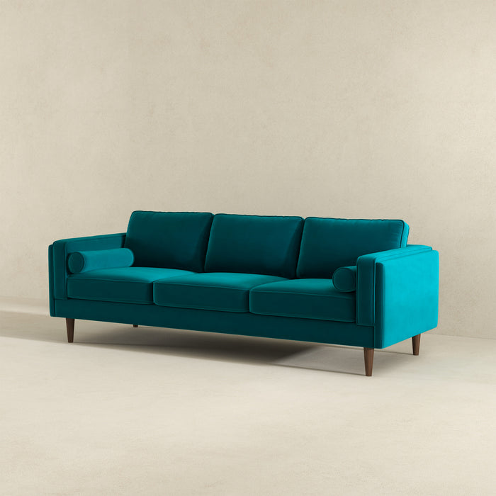 Amber Mid-Century Modern Teal Luxury Velvet Sofa