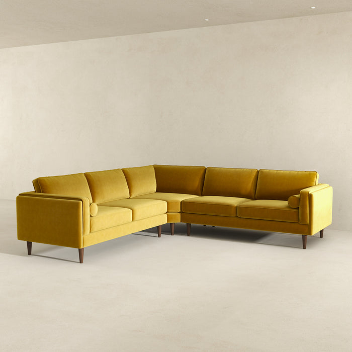 Amber Yellow Velvet Corner Sectional Sofa