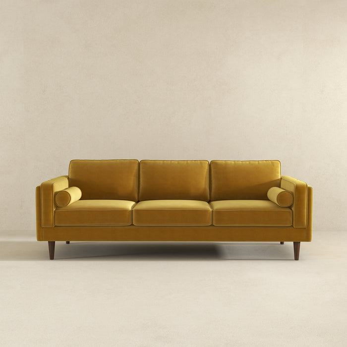 Amber Mid-Century Modern Yellow Luxury Velvet Sofa
