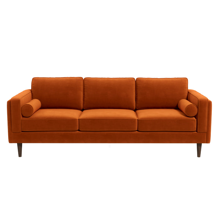 Amber Mid-Century Modern Burnt Orange Luxury Velvet Sofa