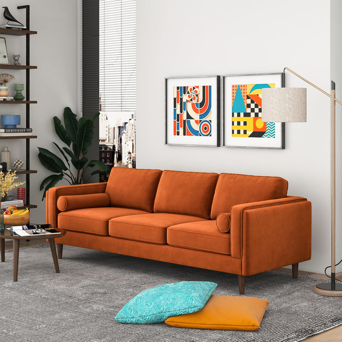 Amber Mid-Century Modern Burnt Orange Luxury Velvet Sofa