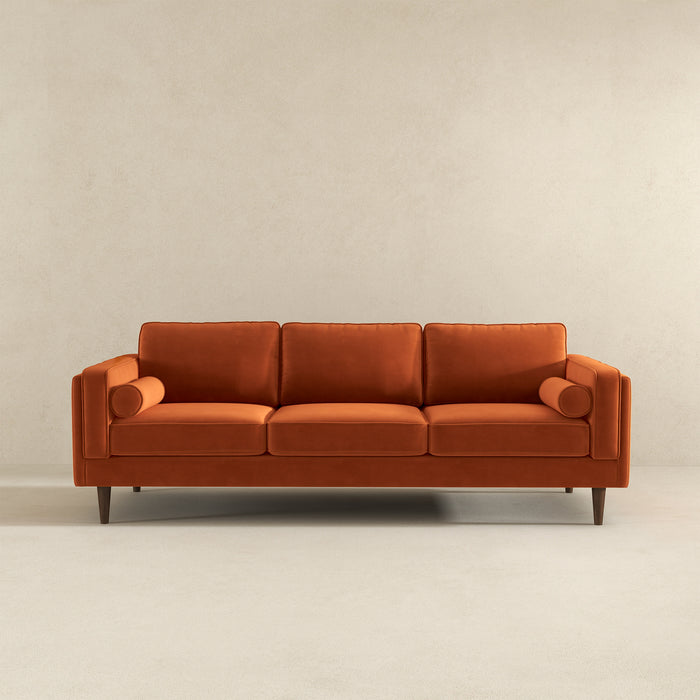 Amber Mid-Century Modern Burnt Orange Luxury Velvet Sofa