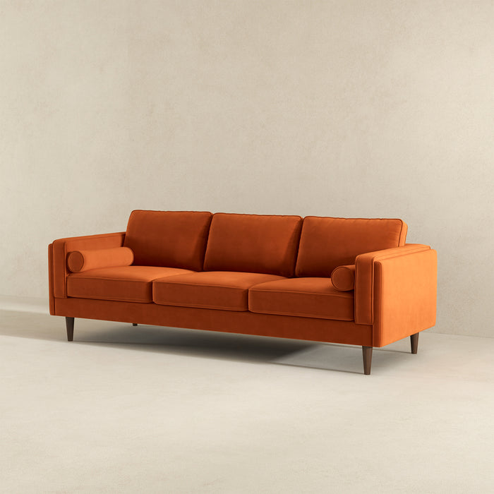 Amber Mid-Century Modern Burnt Orange Luxury Velvet Sofa