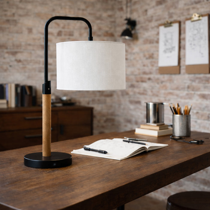 Arcus Paniz Table Lamp | Metal Swirl & Cylinder Shade