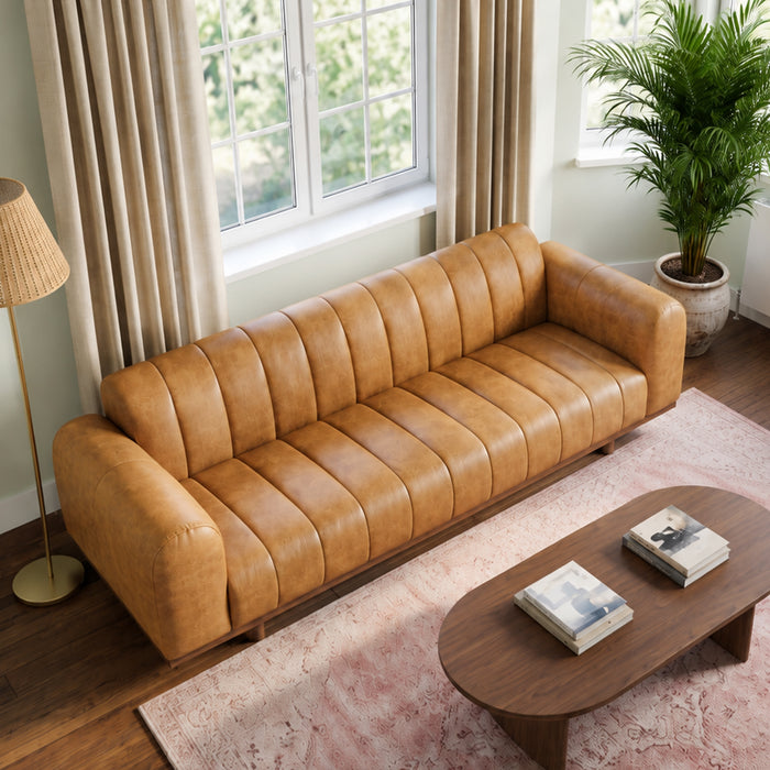 Nebraska 3-Seater Top Grain Leather Sofa with Solid Wood Legs | Ashcroft Imports Furniture