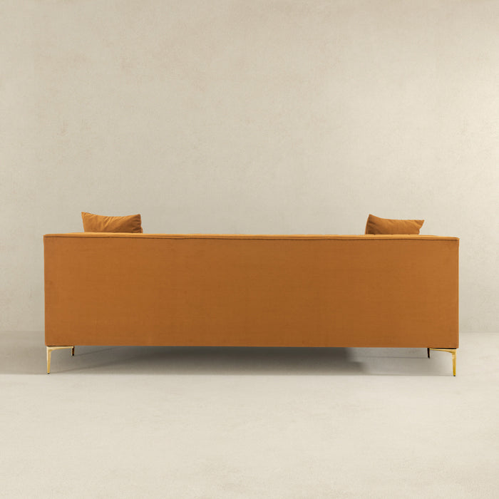 Lewis Velvet Sofa | Cognac Channel-Tufted Sofa with Gold Legs | Ashcroft Imports Furniture