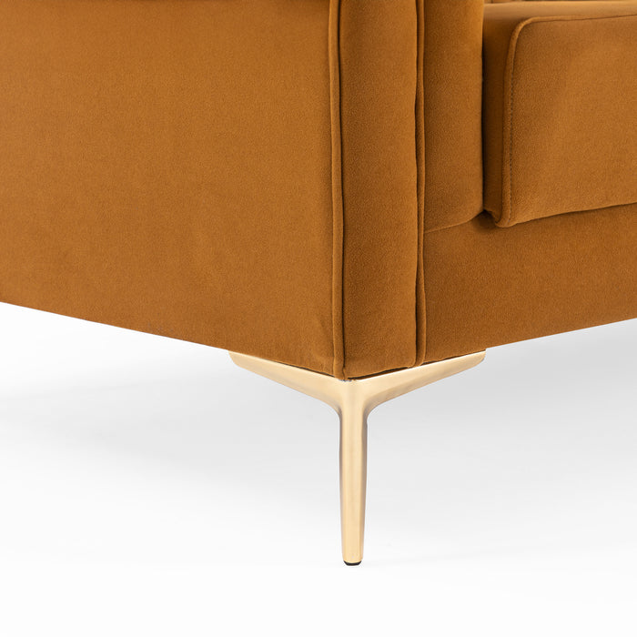 Lewis Velvet Sofa | Cognac Channel-Tufted Sofa with Gold Legs | Ashcroft Imports Furniture