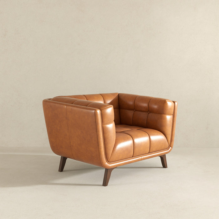 Addison Mid-Century Modern Cognac Genuine Leather Lounge Chair | Ashcroft Imports Furniture
