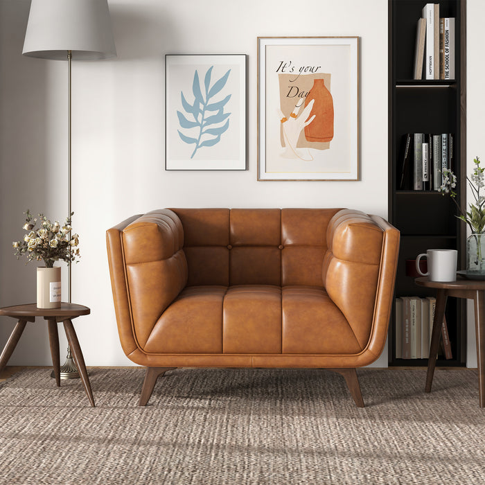 Addison Mid-Century Modern Cognac Genuine Leather Lounge Chair | Ashcroft Imports Furniture