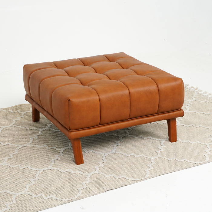 Addison Cognac Leather Upholstered Square Ottoman