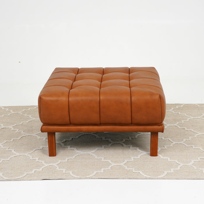 Addison Cognac Leather Upholstered Square Ottoman