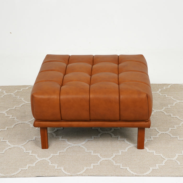 Addison Cognac Leather Upholstered Square Ottoman