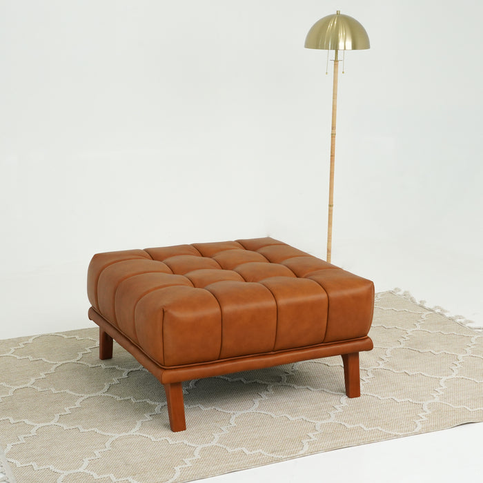 Addison Cognac Leather Upholstered Square Ottoman