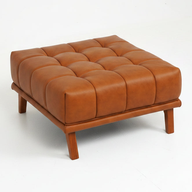 Addison Cognac Leather Upholstered Square Ottoman