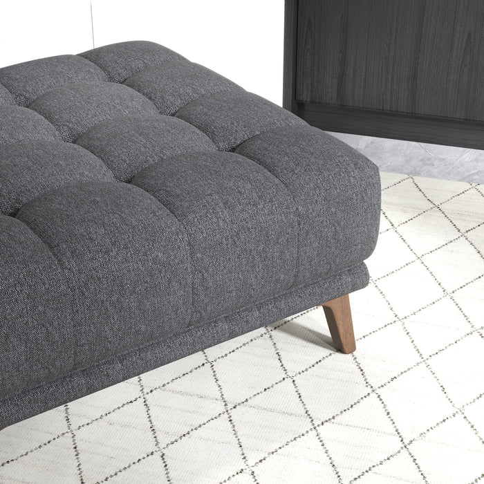 Addison Tufted Square Ottoman | Dark Grey Upholstery | Mid-Century Solid Wood Legs | Ashcroft Imports Furniture