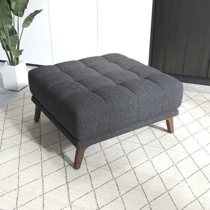 Addison Tufted Square Ottoman | Dark Grey Upholstery | Mid-Century Solid Wood Legs | Ashcroft Imports Furniture