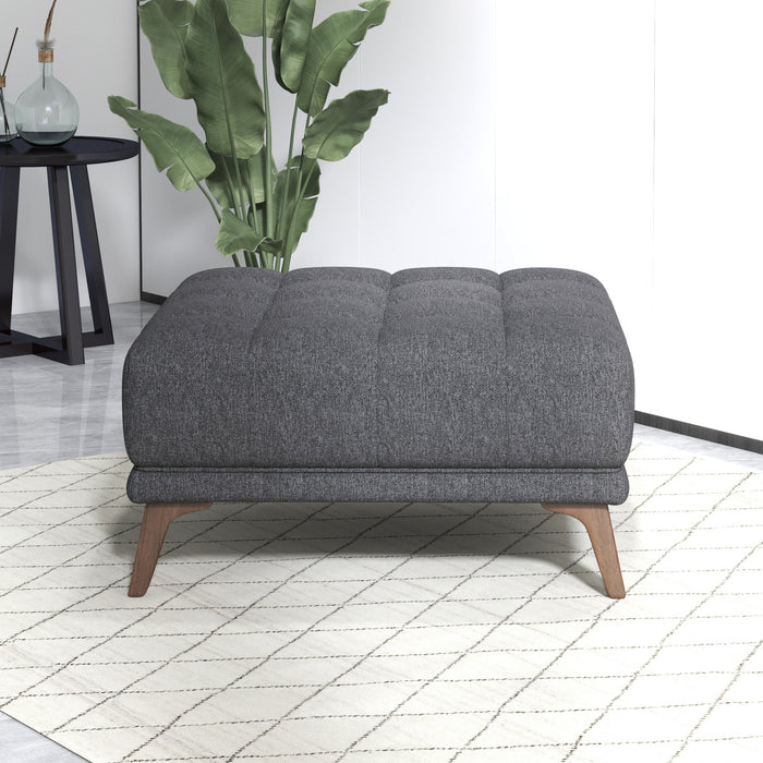 Addison Tufted Square Ottoman | Dark Grey Upholstery | Mid-Century Solid Wood Legs | Ashcroft Imports Furniture