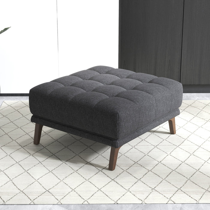 Addison Tufted Square Ottoman | Dark Grey Upholstery | Mid-Century Solid Wood Legs | Ashcroft Imports Furniture