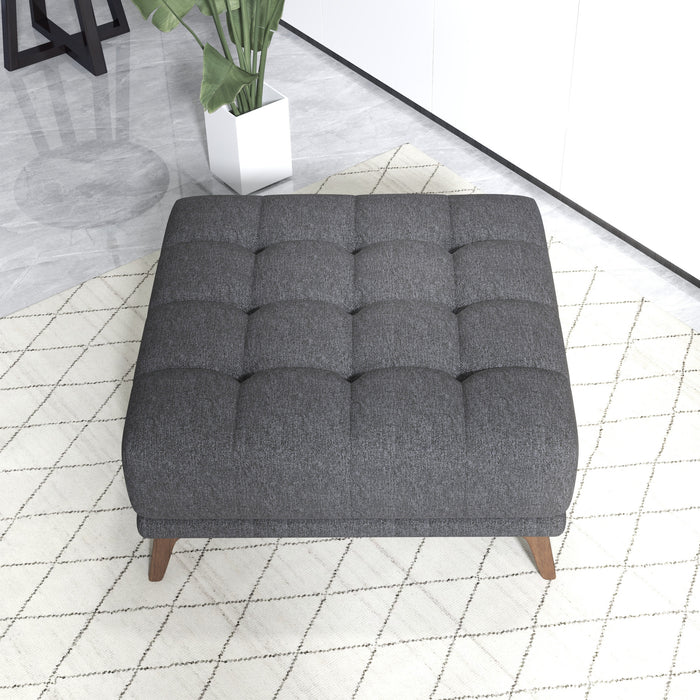 Addison Tufted Square Ottoman | Dark Grey Upholstery | Mid-Century Solid Wood Legs | Ashcroft Imports Furniture