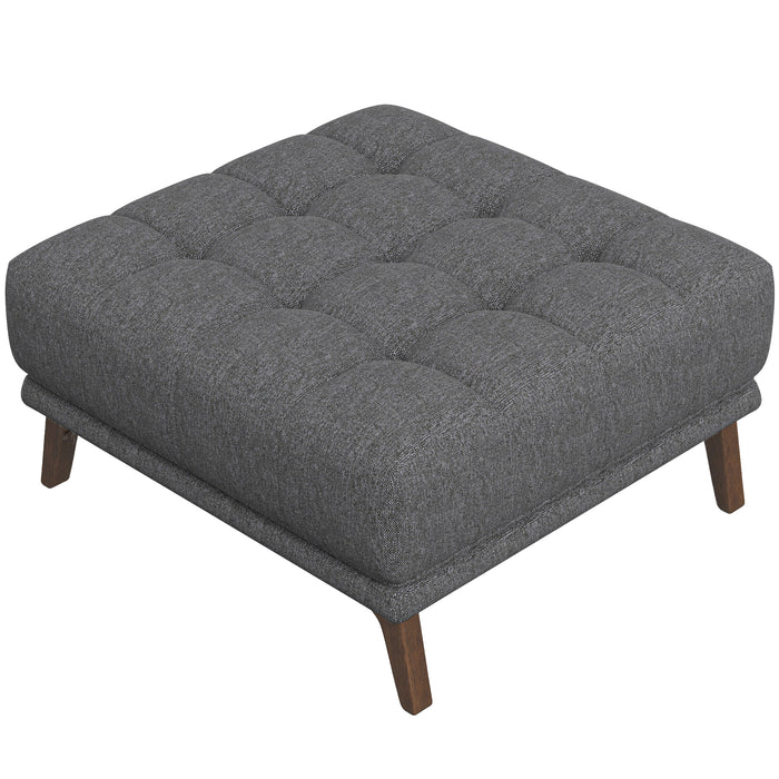 Addison Tufted Square Ottoman | Dark Grey Upholstery | Mid-Century Solid Wood Legs | Ashcroft Imports Furniture