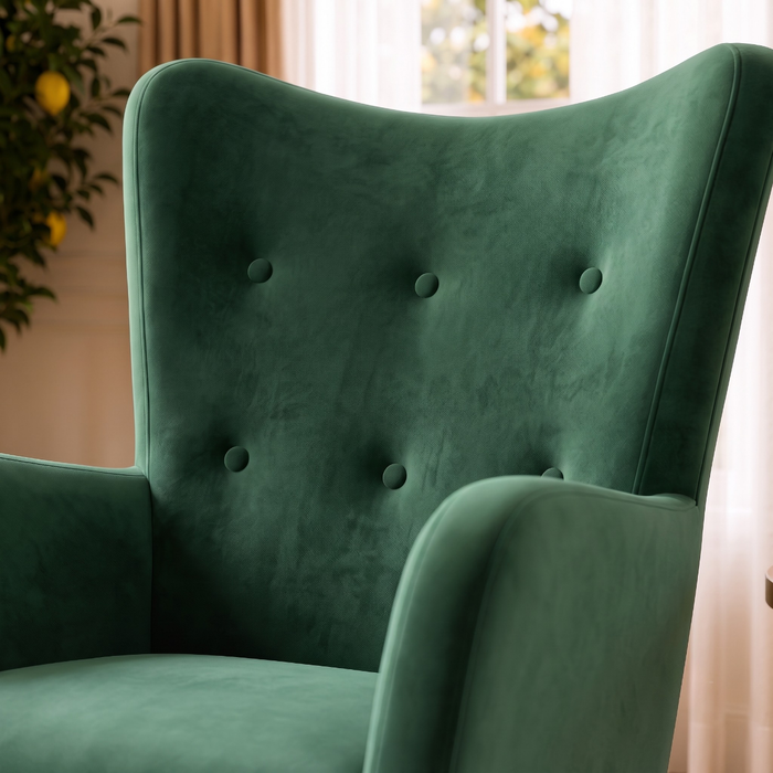 Alistair Modern Rocking Chair | Green Velvet & Solid Wood Base | Ashcroft Imports Furniture