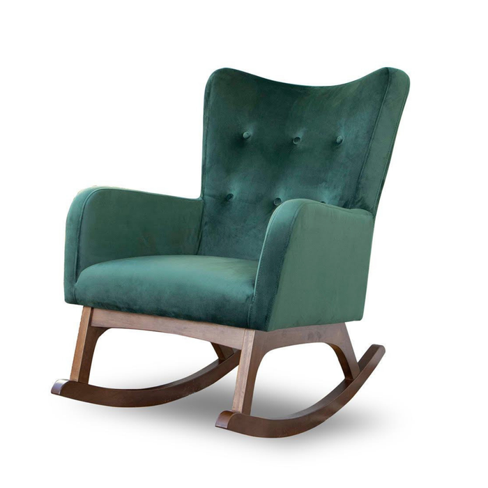 Alistair Modern Rocking Chair | Green Velvet & Solid Wood Base | Ashcroft Imports Furniture