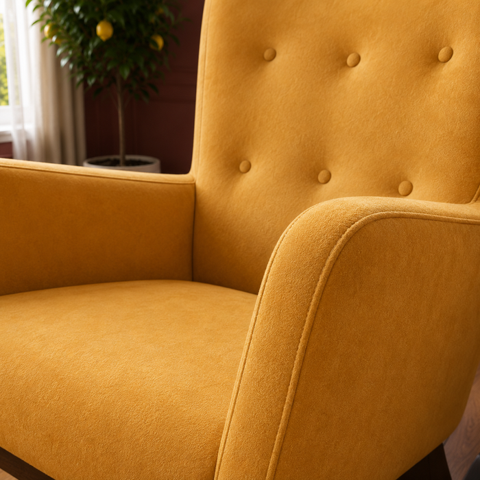 Alistair Modern Rocking Chair | Yellow Velvet & Solid Wood Base | Ashcroft Imports Furniture