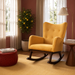 Alistair Modern Rocking Chair | Yellow Velvet & Solid Wood Base | Ashcroft Imports Furniture