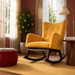Alistair Modern Rocking Chair | Yellow Velvet & Solid Wood Base | Ashcroft Imports Furniture